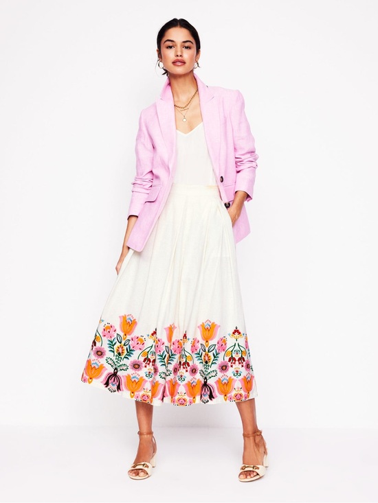 Dresses & Skirts - Boden Verity Linen Embroidered Floral Trim Pleated Midi Skirt US 6R
